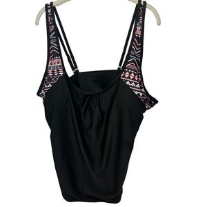 Plus Size Black Adjustable Strap Removable Pads Tankini Top Size 3XL